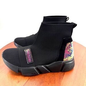 Bernie Mev Kansai Sock Bootie  Black Iridescent Sequin Chunky Platform EU 38/US7